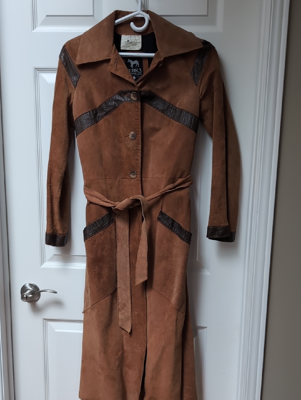 Vintage Suede Leather Trench Coat - Brown